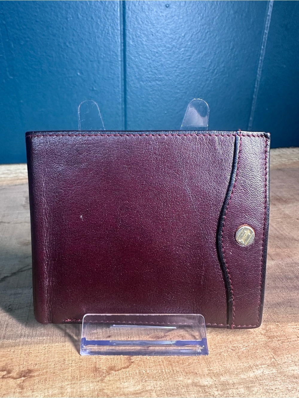 Vintage Gold Pfeil Bifold Wallet Burgundy Leather Coin Purse Handmade Germany